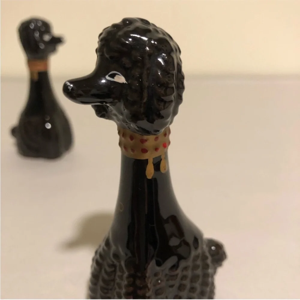 Vintage Unique Black Poodle Dog Salt and Pepper Shakers Grannycore Collectible